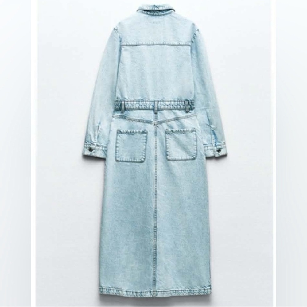 Zara Light Blue Denim Midi Dress - Picture 6 of 9